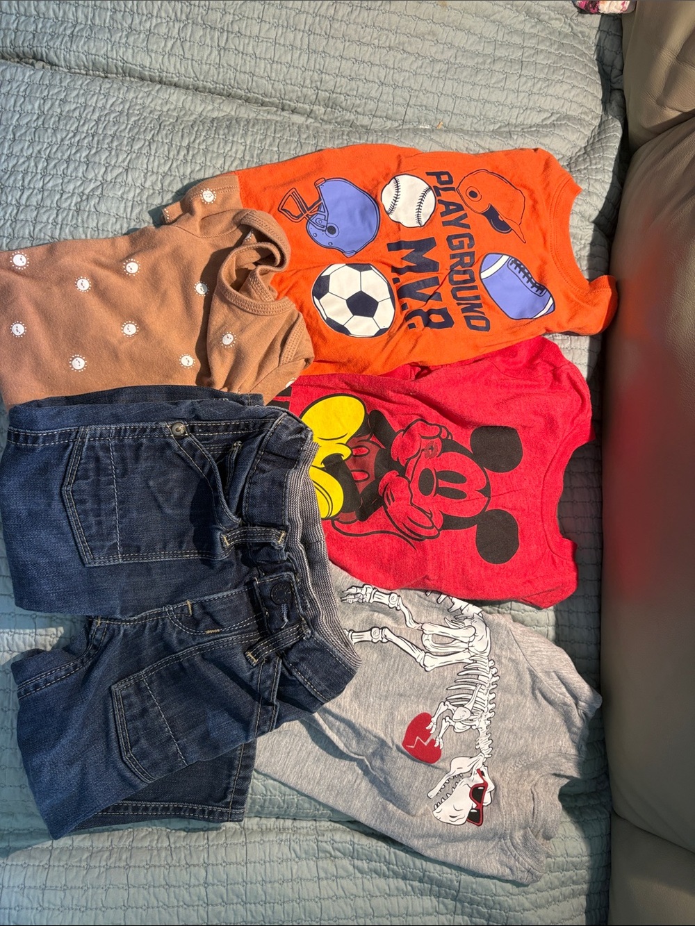 5 pieces 12 month clothes: Carters, Disney Junior, and Baby Gap 12-18 month jean
